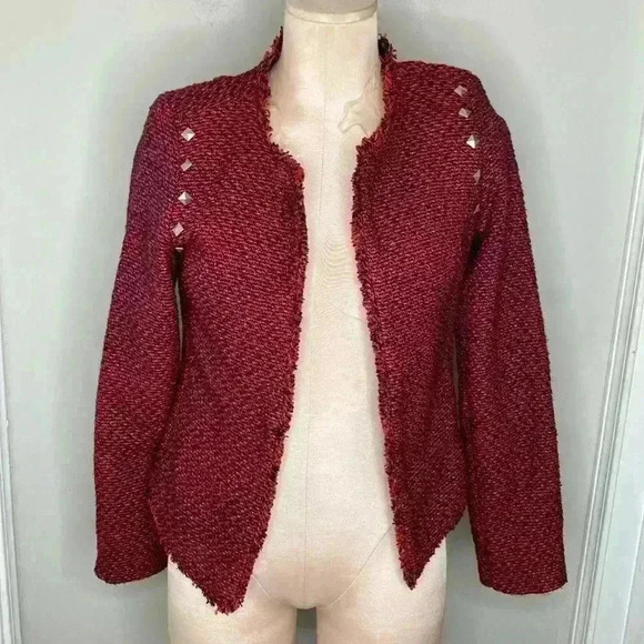 Monteau Red Tweed Open Front 3/4 Sleeve Blazer NWT New Womens Size Medium - Picture 2 of 8